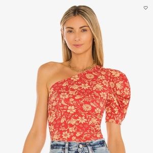 Intimately Free People red floral one-shouldered bodysuit